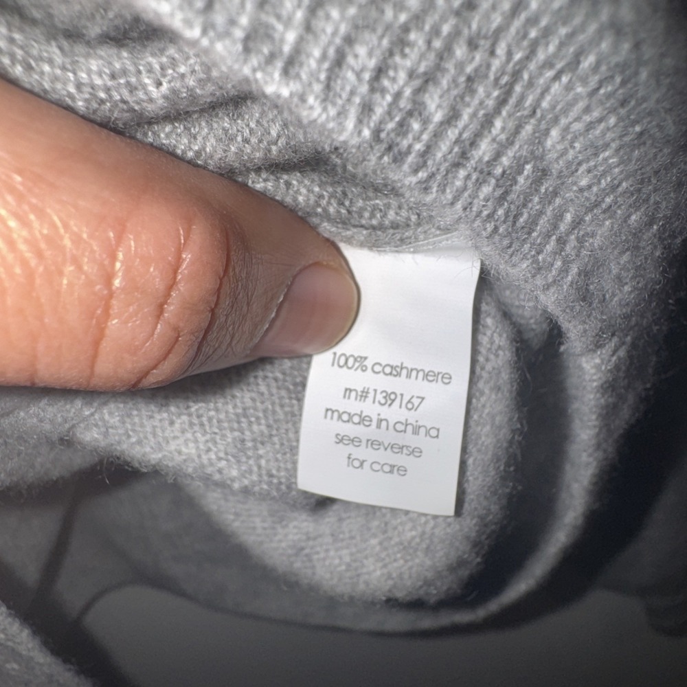 27 Miles Malibu Gray 100% Cashmere Peace Sign Intarsia Crewneck Sweater Large - Picture 8 of 13